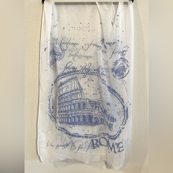 Women’s Scarf One Size White Blue Cotton Italy With Love Novelty Print - Picture 5 of 10